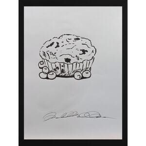 Blueberry Muffin OOAK Original Black & White Minimalist 9x12 Inch Ink Drawing